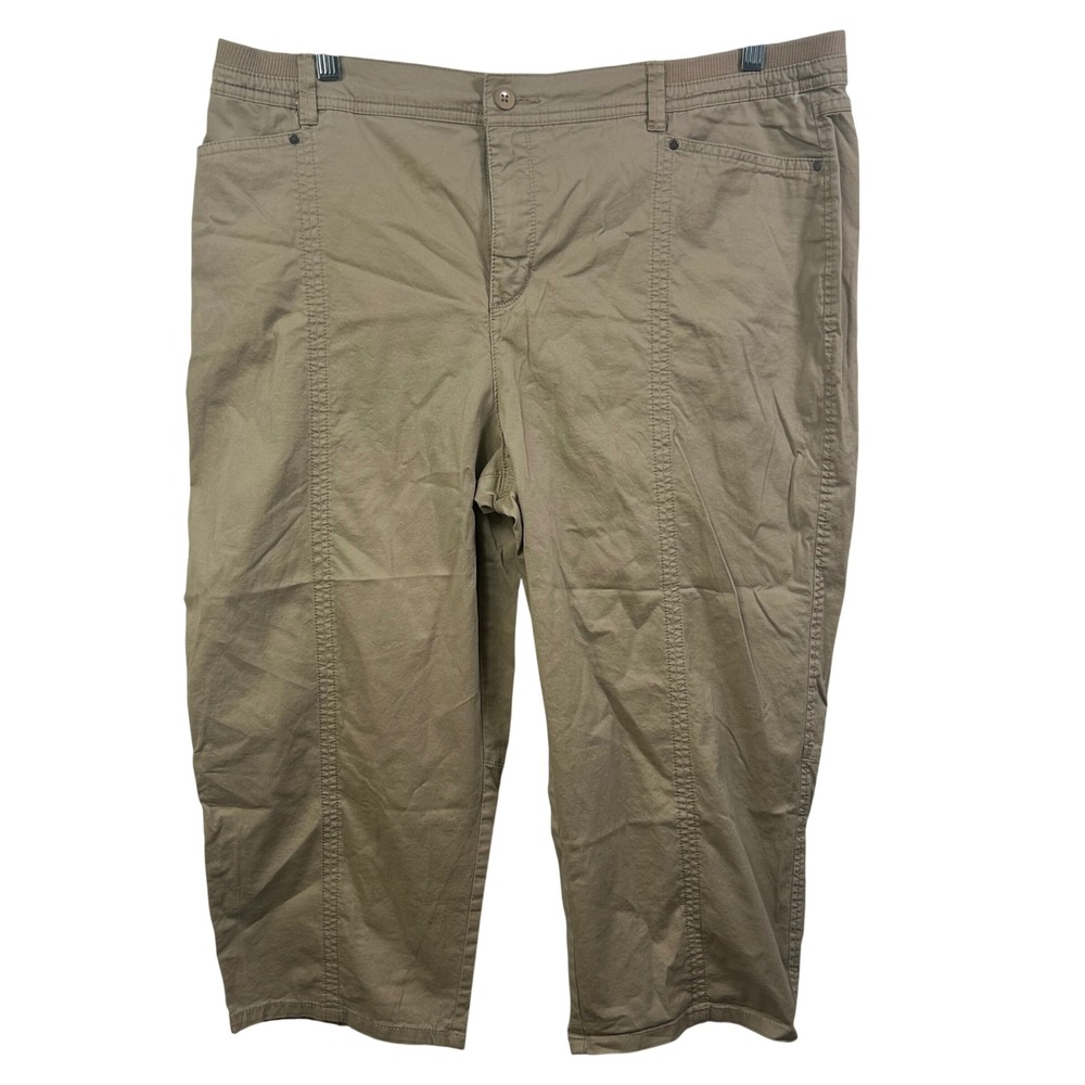 Croft & Barrow Womens Khaki Tan Stretch Capri Pants Size 18 Front Seam Detail